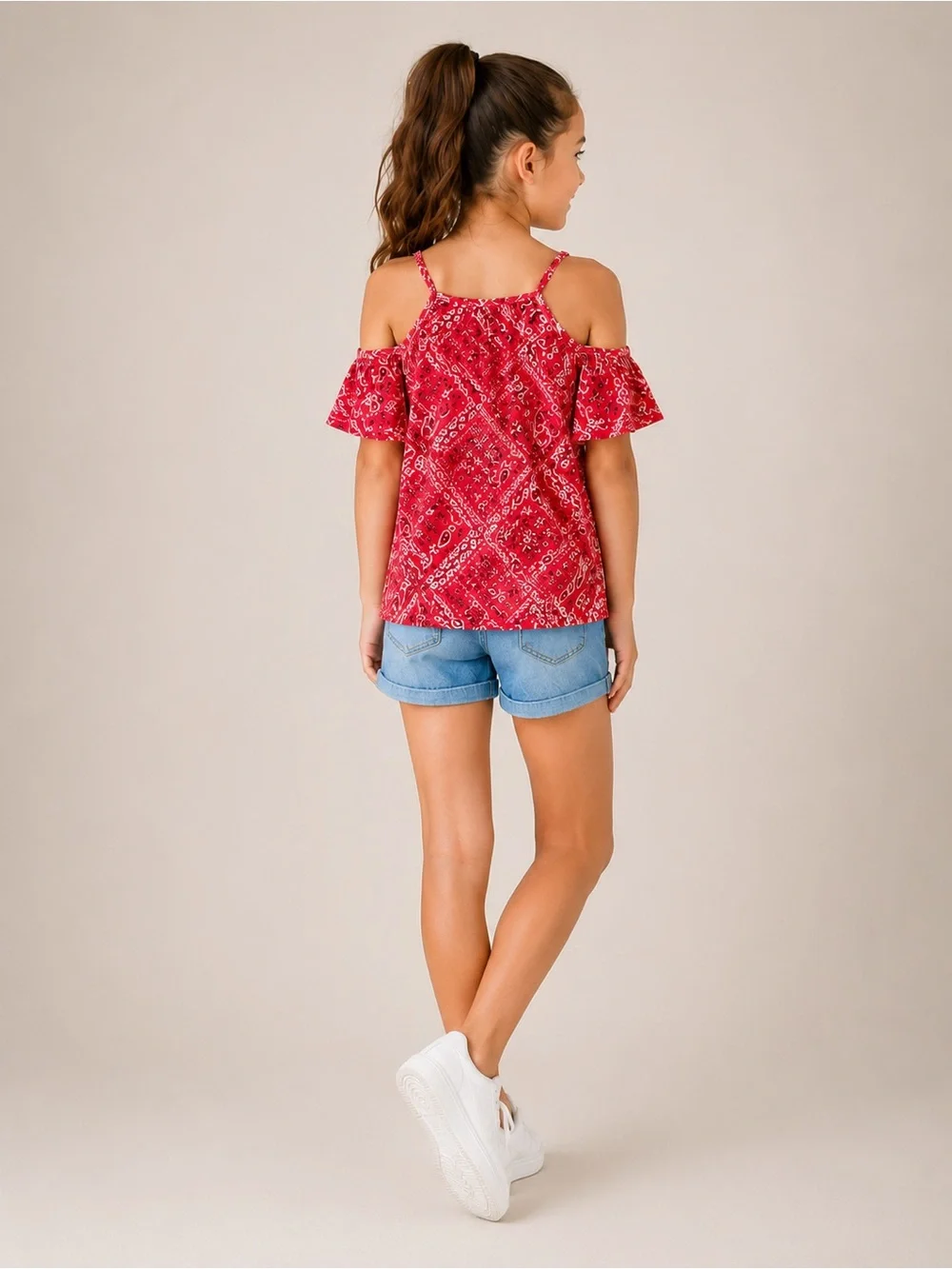 The Children's Place Red Bandana Cold Shoulder Top